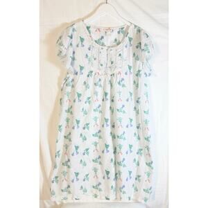 Vintage Barbizon Short Sleeved Lace Trim Floral Lightweight Nightgown Size L
